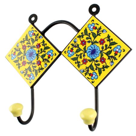 Forest Green Leaf Flower Ceramic Tile Hook 